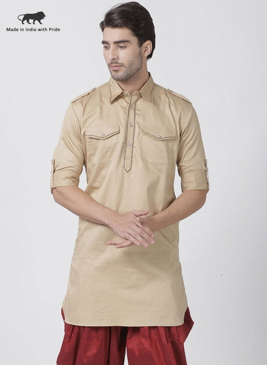 Men's Beige Cotton Blend Kurta