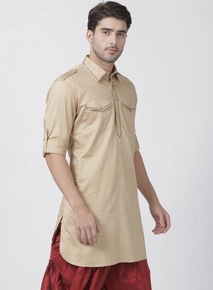 Men's Beige Cotton Blend Kurta