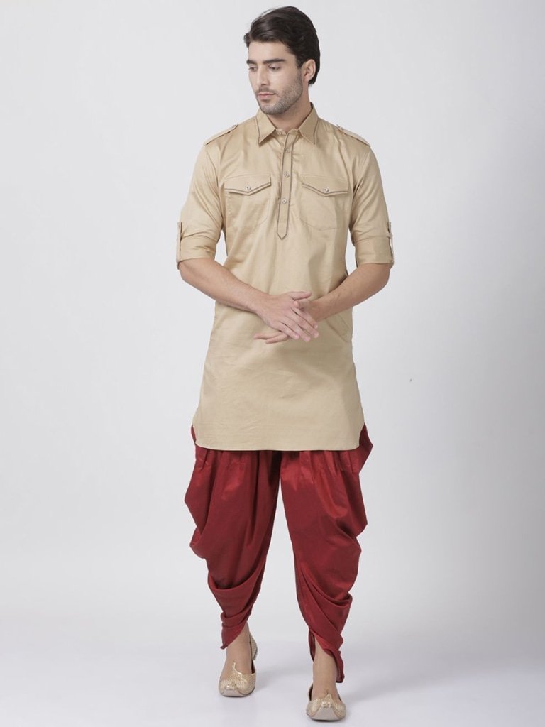 Men's Beige Cotton Blend Kurta