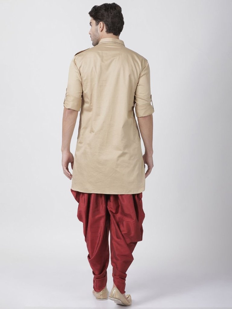 Men's Beige Cotton Blend Pathani Suit Set