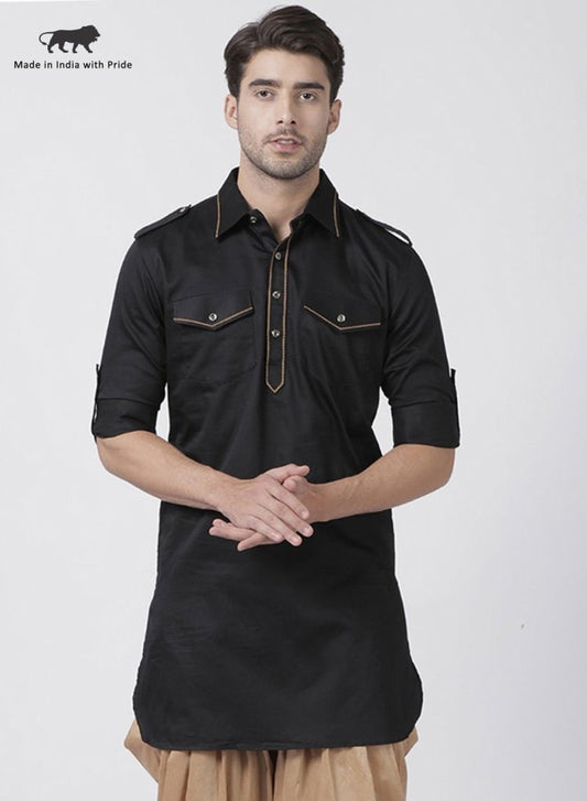 Men's Black Cotton Blend Kurta