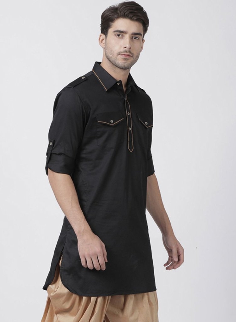 Men's Black Cotton Blend Kurta