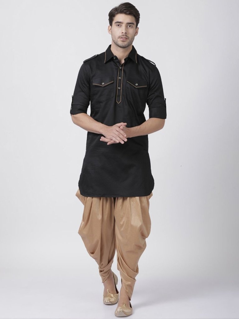 Men's Black Cotton Blend Kurta