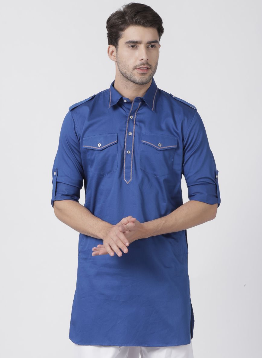 Men's Blue Cotton Blend Kurta