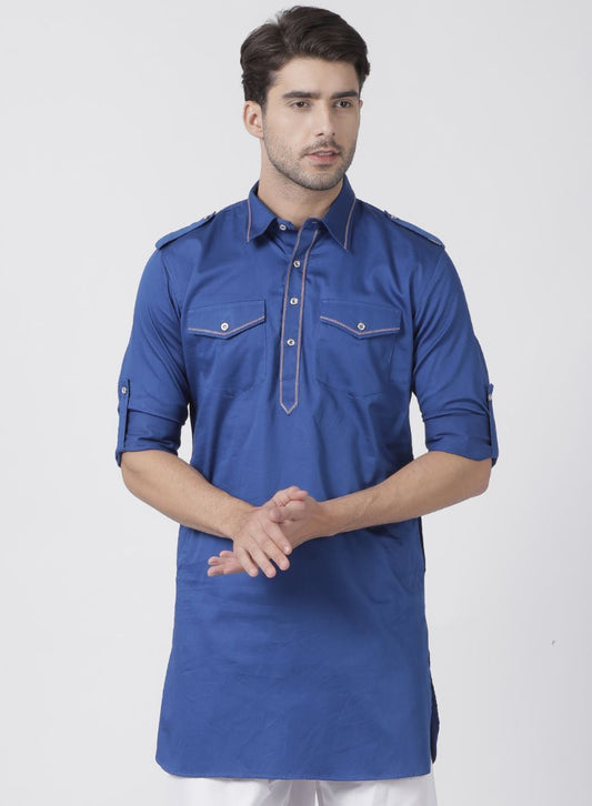 Men's Blue Cotton Blend Kurta