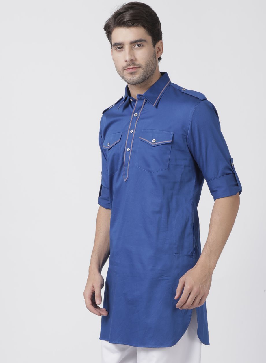 Men's Blue Cotton Blend Kurta