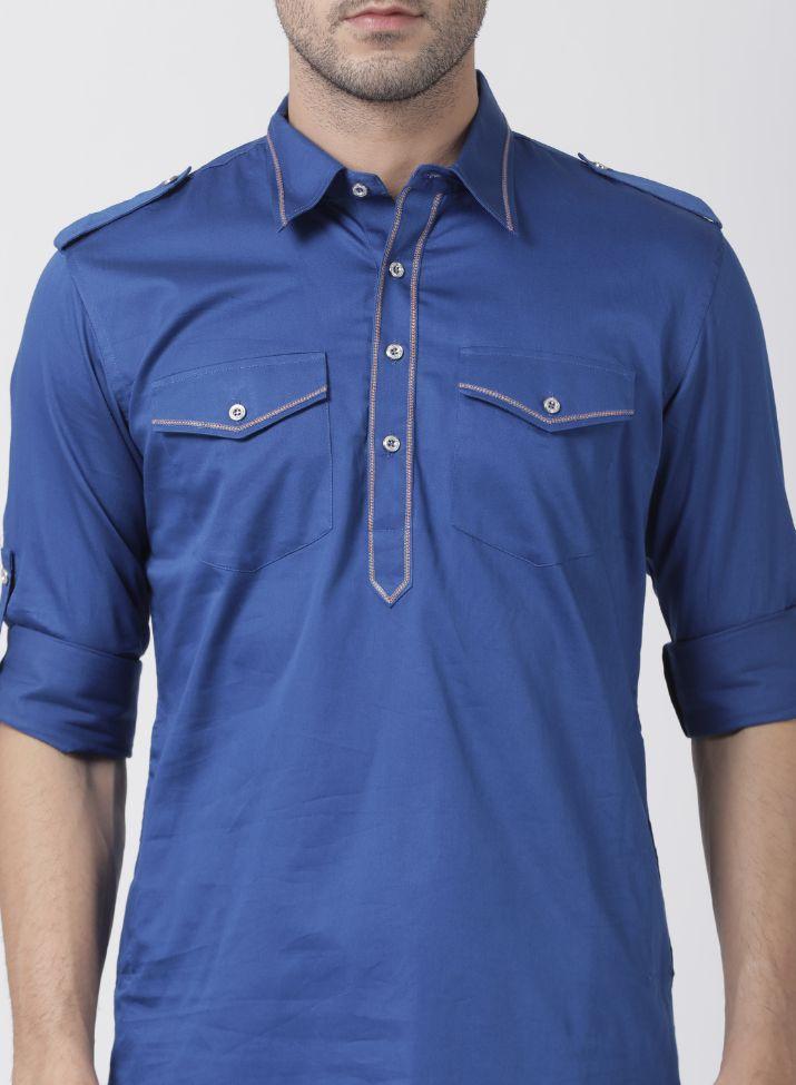 Men's Blue Cotton Blend Kurta