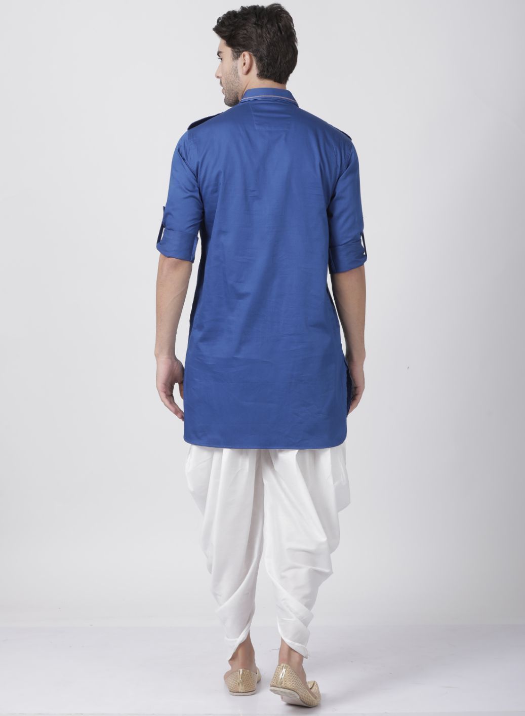 Men's Blue Cotton Blend Pathani Suit Set