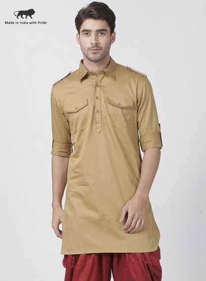 Men's Beige Cotton Blend Kurta