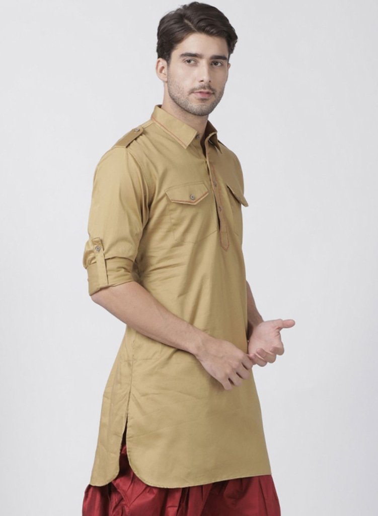 Men's Beige Cotton Blend Kurta