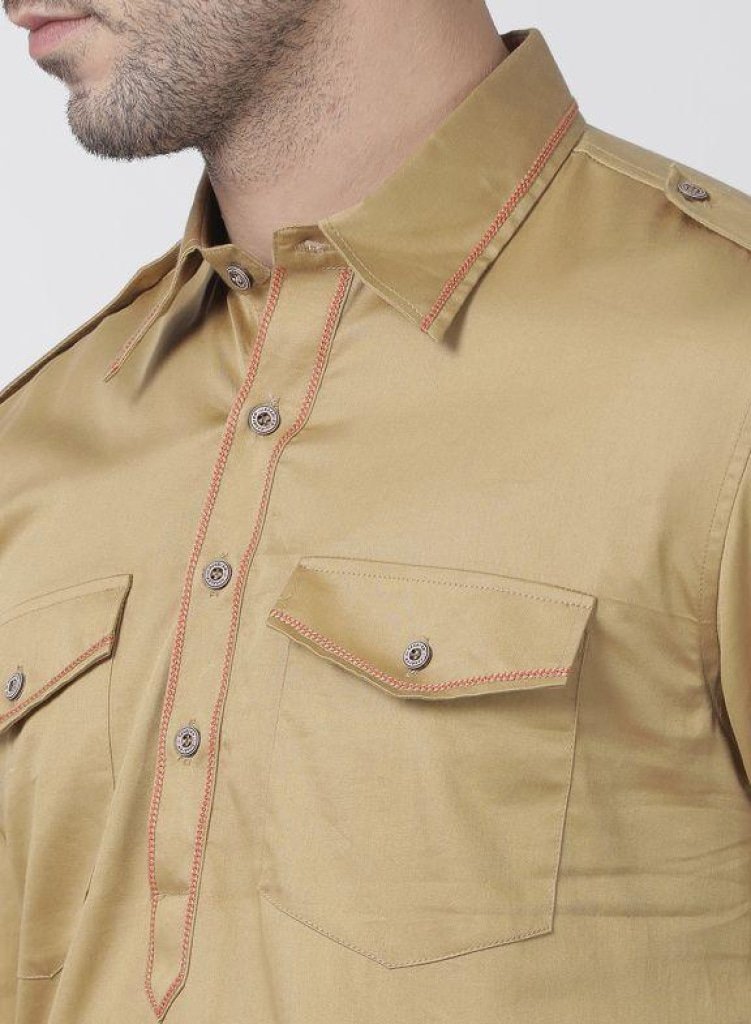 Men's Beige Cotton Blend Kurta