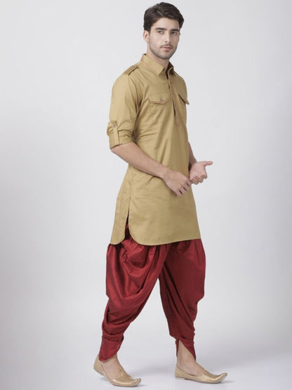 Men's Beige Cotton Blend Pathani Suit Set