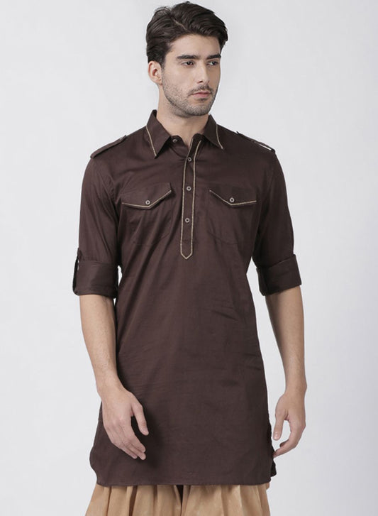 Men's Brown Cotton Blend Kurta