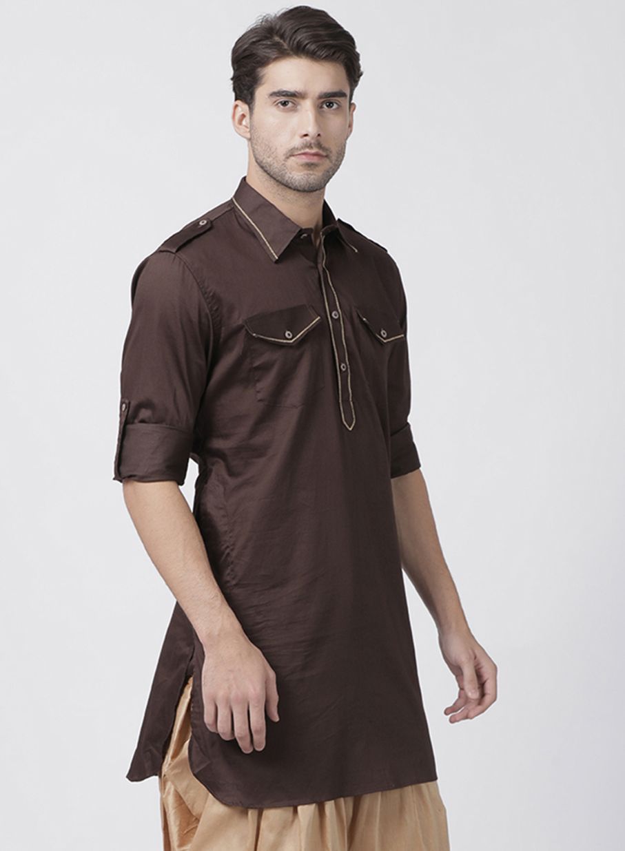 Men's Brown Cotton Blend Kurta