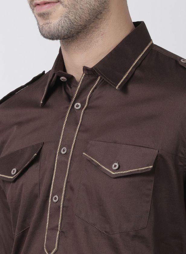 Men's Brown Cotton Blend Kurta