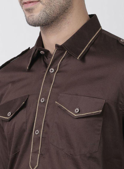 Men's Brown Cotton Blend Kurta