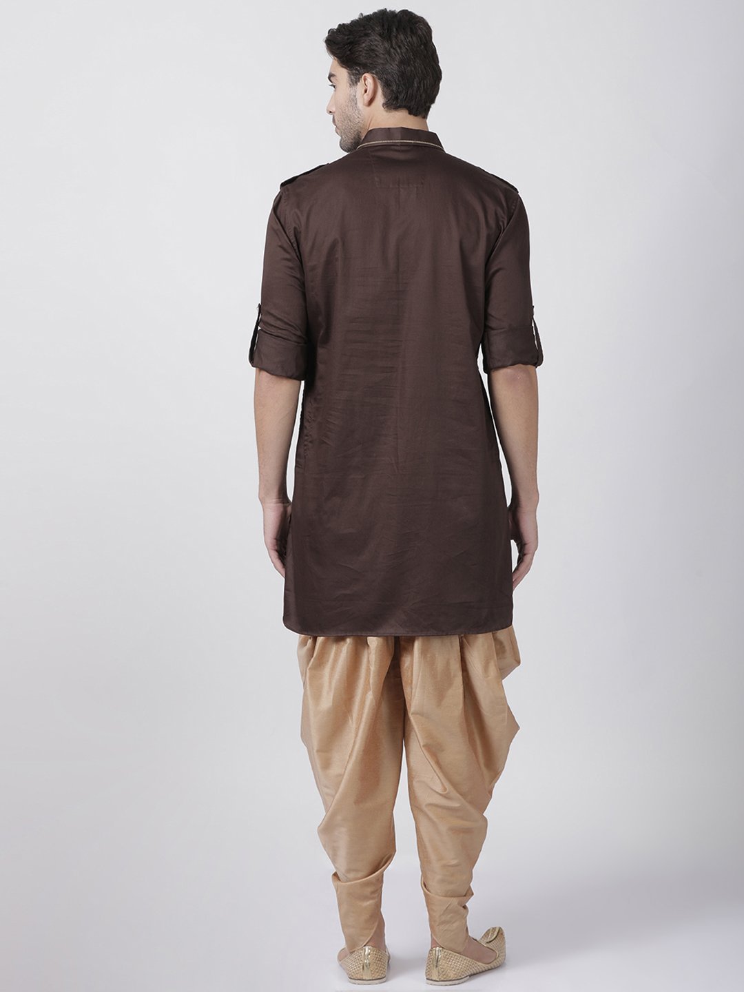 Men's Brown Cotton Blend Pathani Suit Set