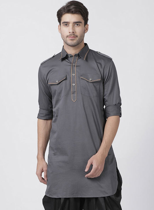 Men's Grey Cotton Blend Kurta