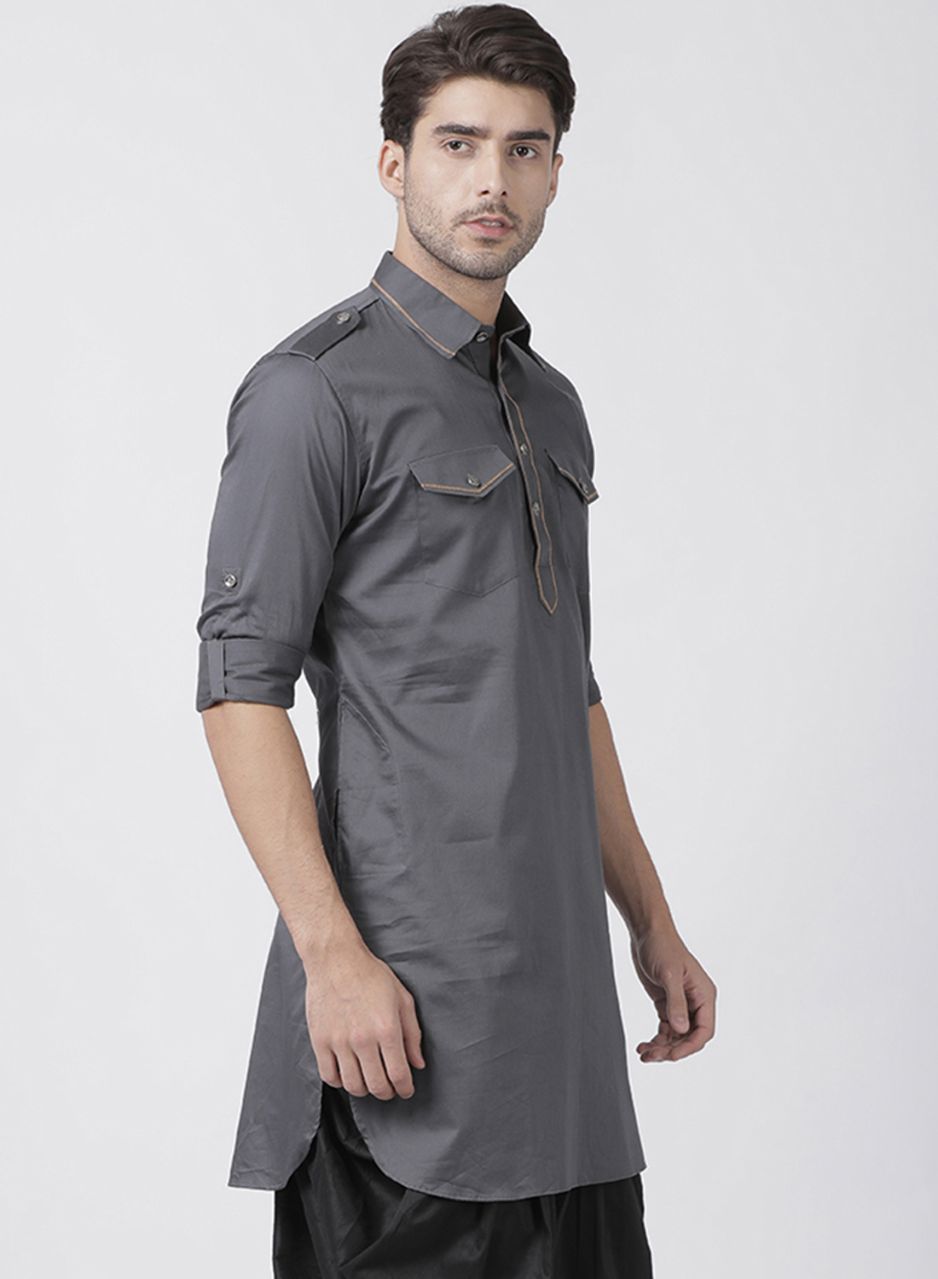 Men's Grey Cotton Blend Kurta