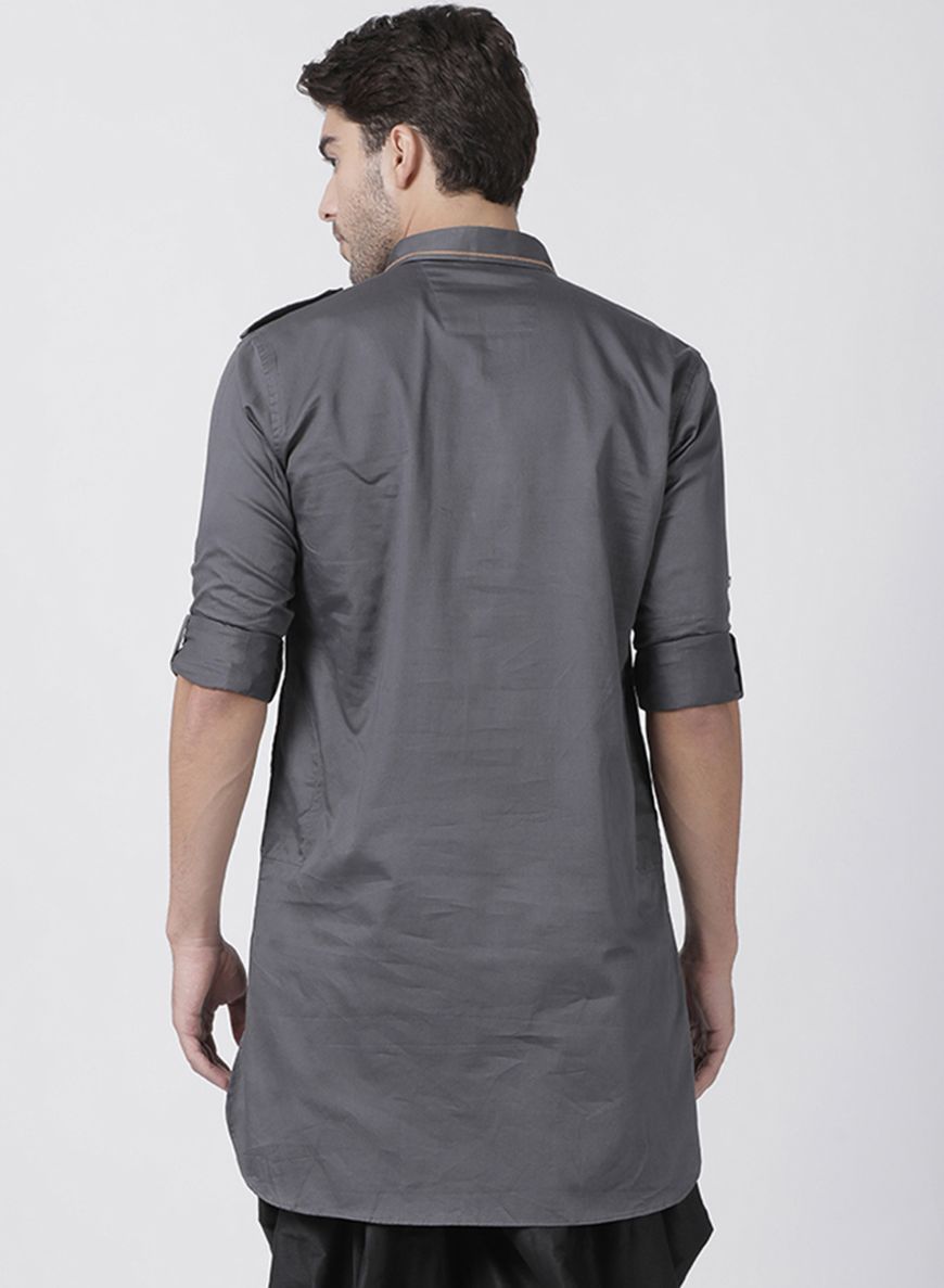 Men's Grey Cotton Blend Kurta