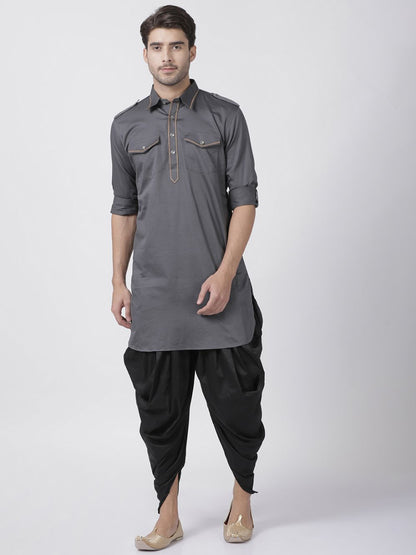 Men's Grey Cotton Blend Kurta