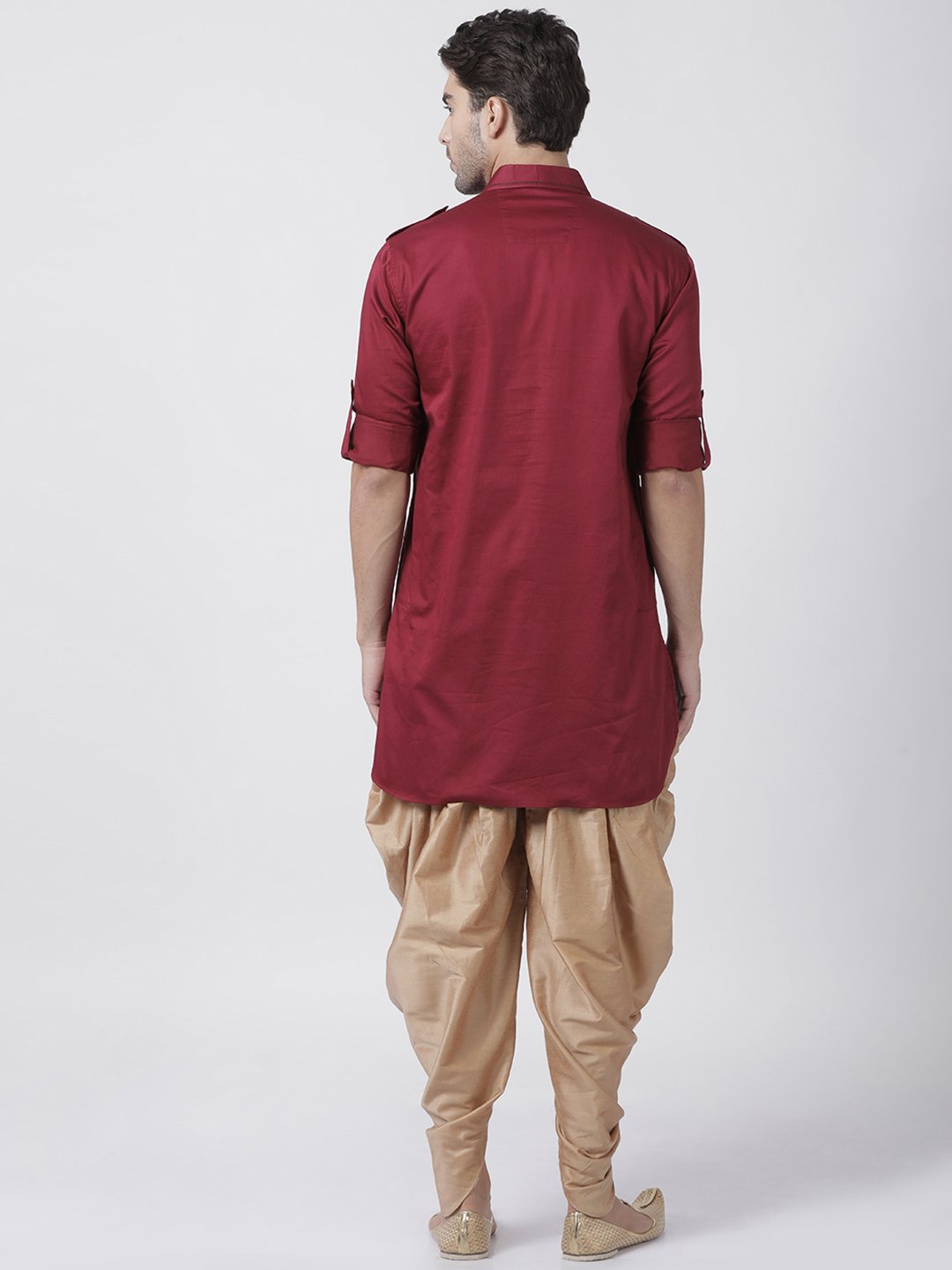 Men's Maroon Cotton Blend Pathani Suit Set