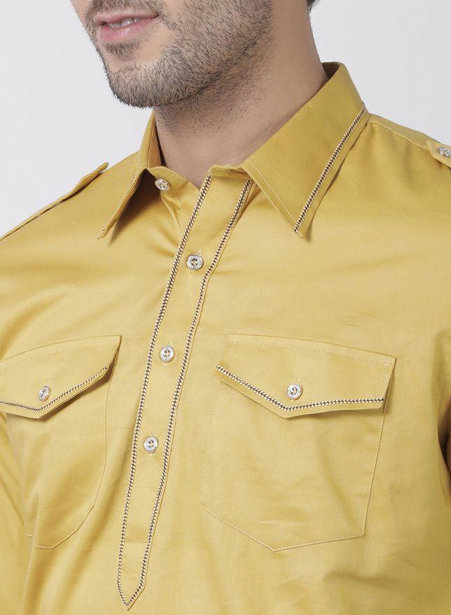 Men's Yellow Cotton Blend Kurta