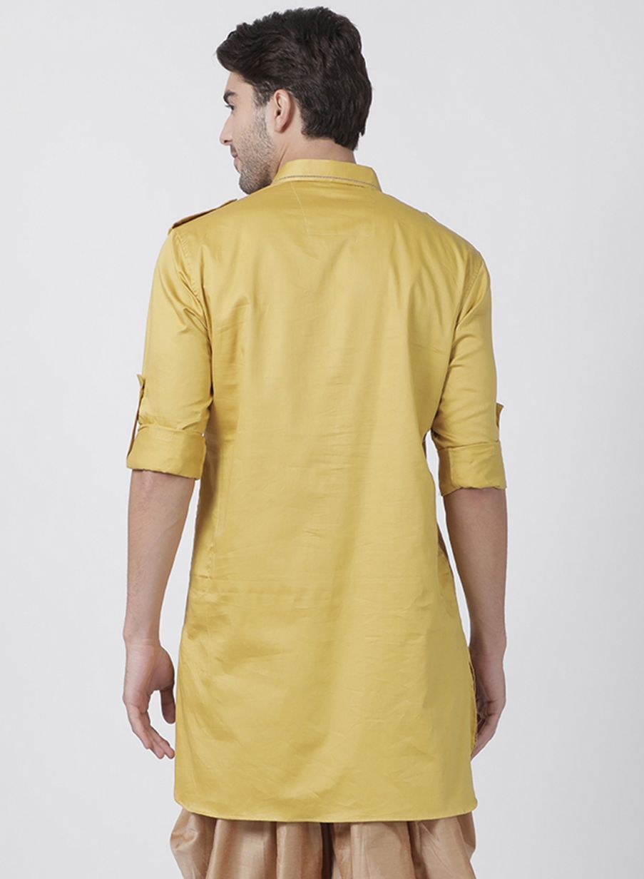 Men's Yellow Cotton Blend Kurta