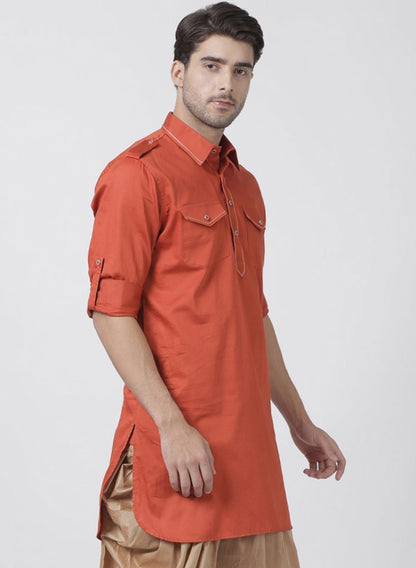 Men's Orange Cotton Blend Kurta