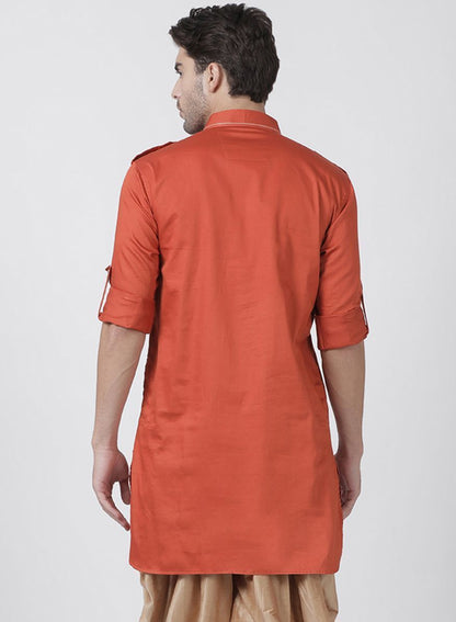 Men's Orange Cotton Blend Kurta