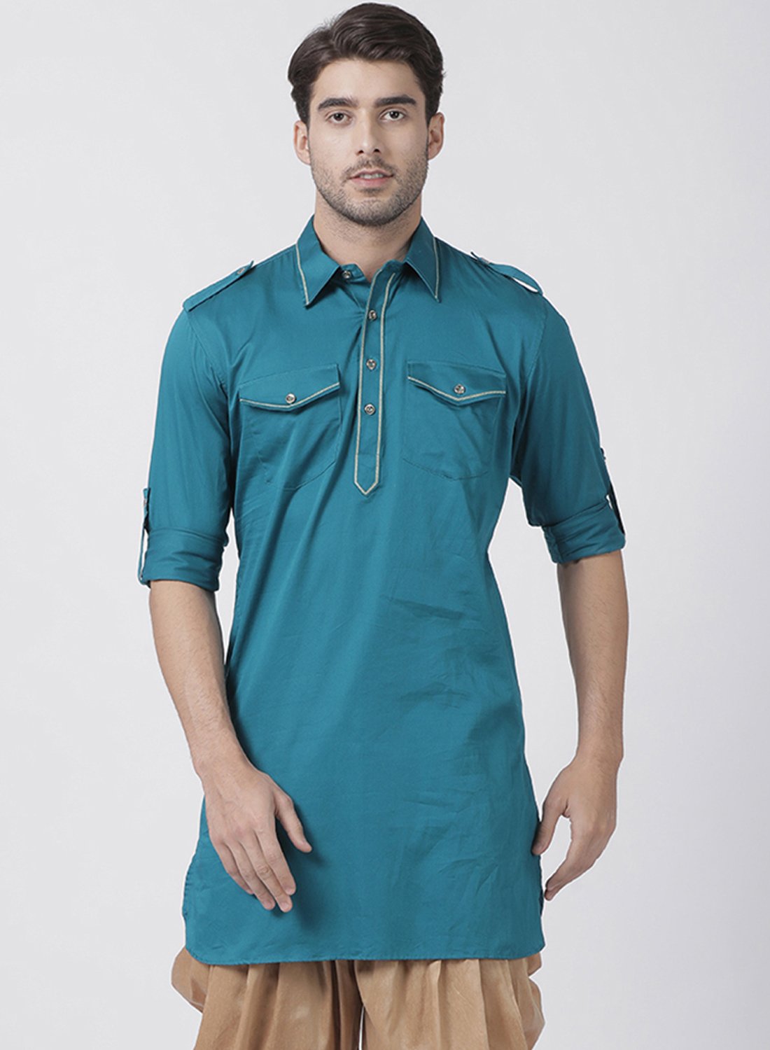 Men's Dark Green Cotton Blend Kurta