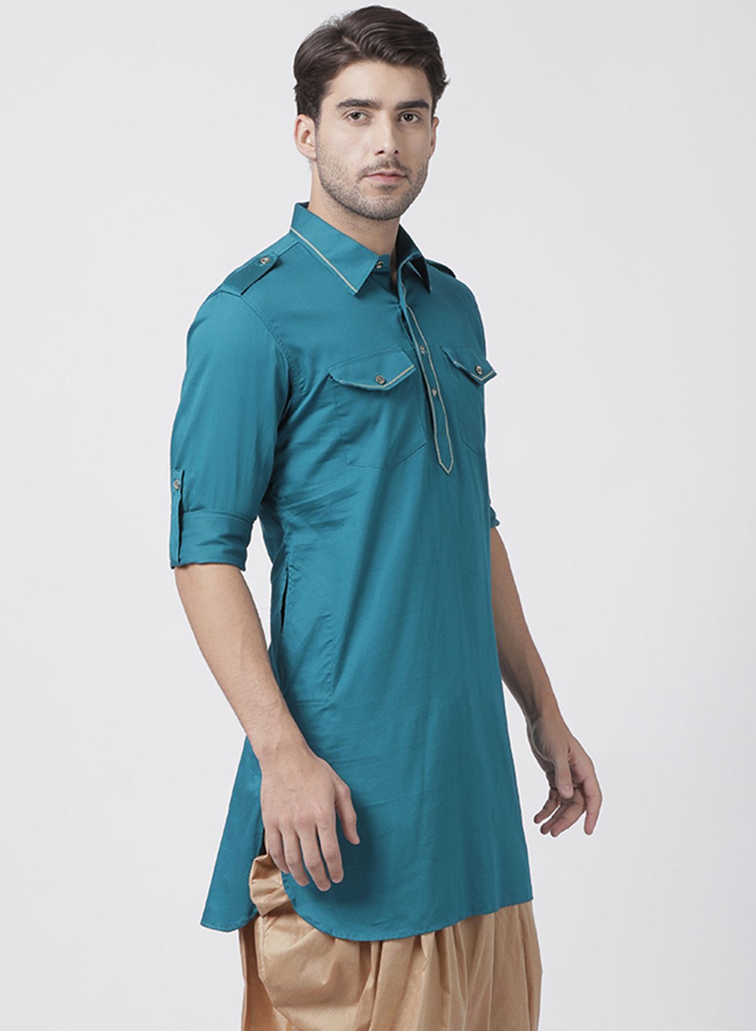 Men's Dark Green Cotton Blend Kurta