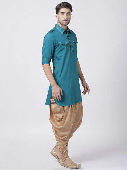 Men's Dark Green Cotton Blend Pathani Suit Set