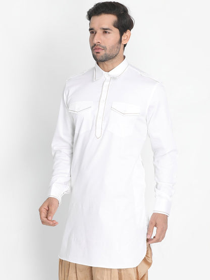 Men's White Cotton Blend Kurta