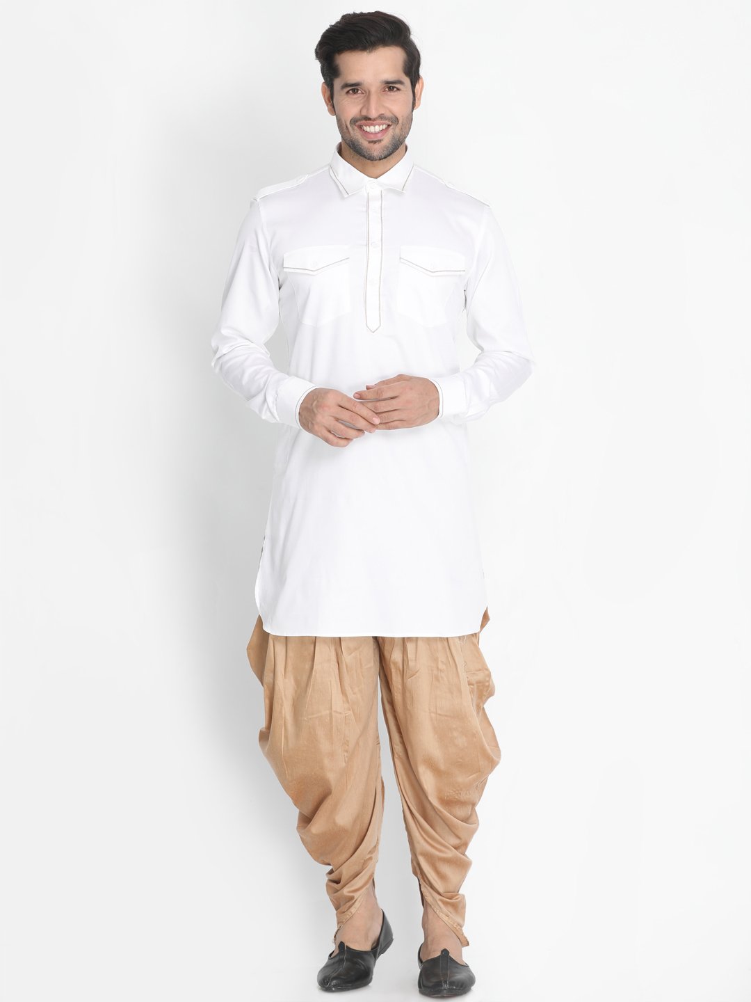 Men's White Cotton Blend Kurta