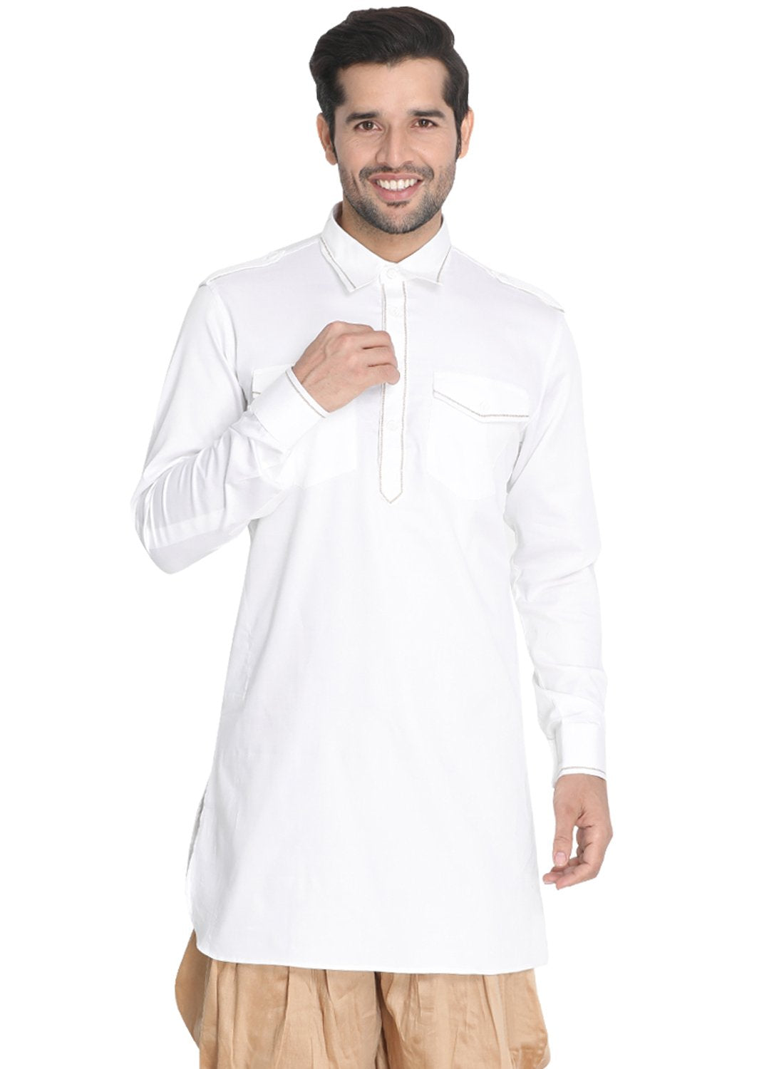 Men's White Cotton Blend Kurta