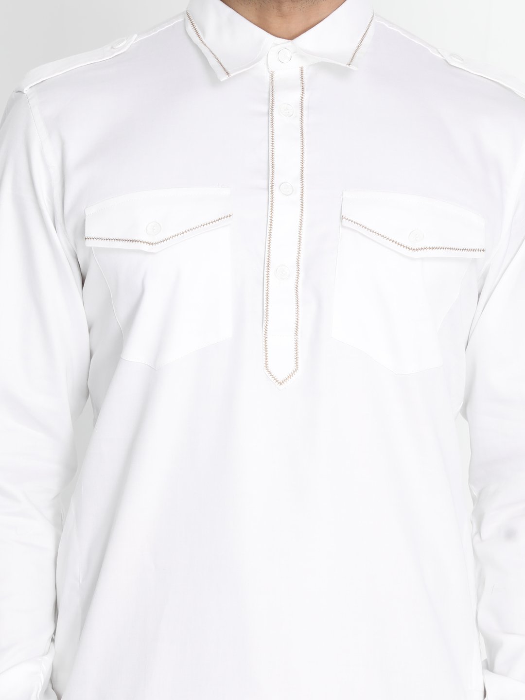 Men's White Cotton Blend Kurta