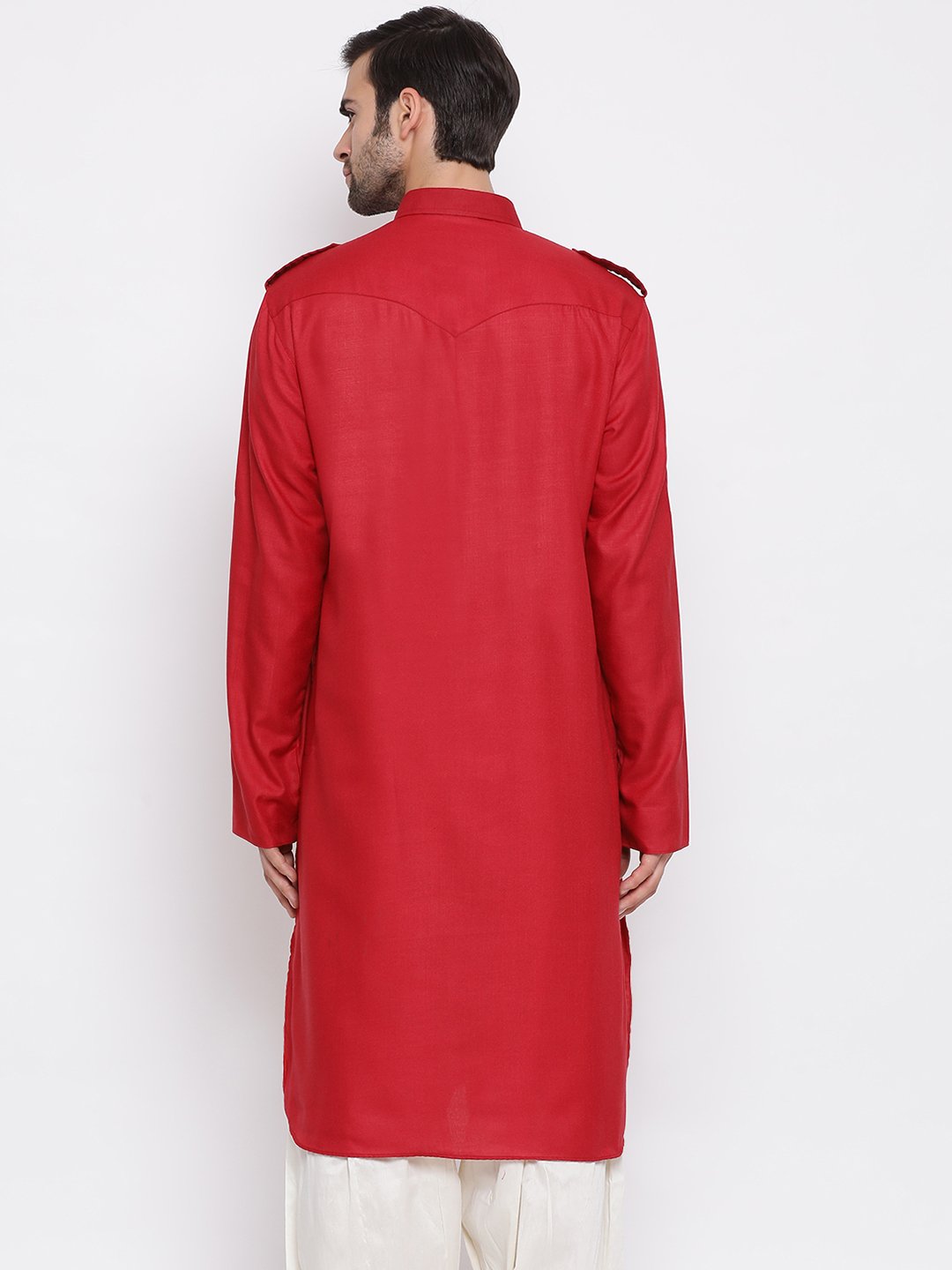 Men's Maroon Cotton Blend Pathani Style Kurta