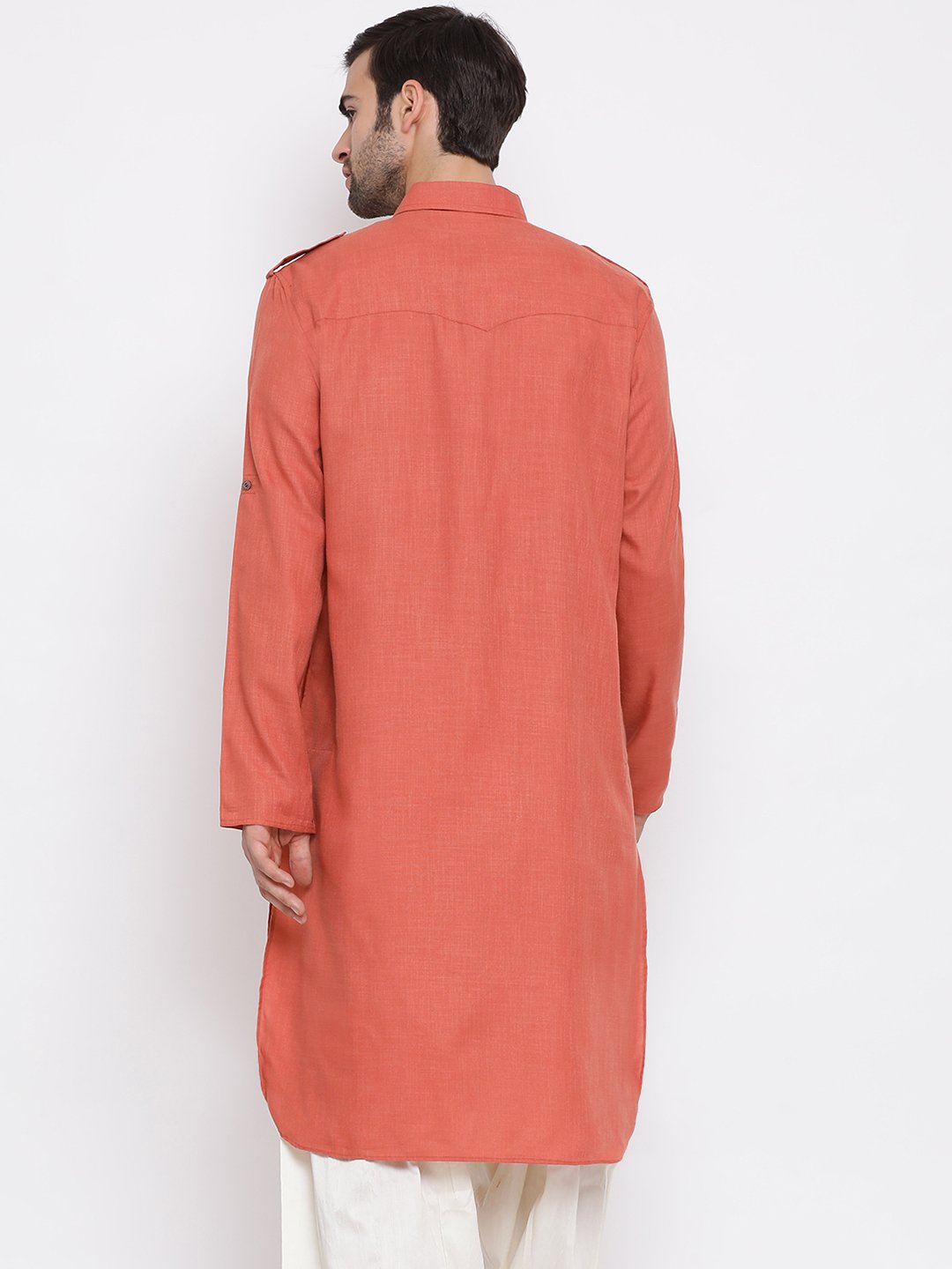 Men's Pink Cotton Blend Pathani Style Kurta