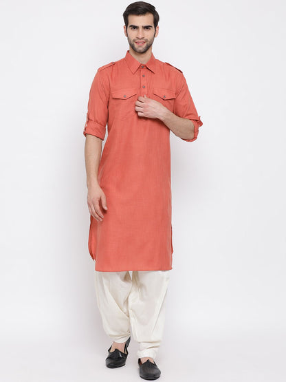 Men's Pink Cotton Blend Pathani Suit Set