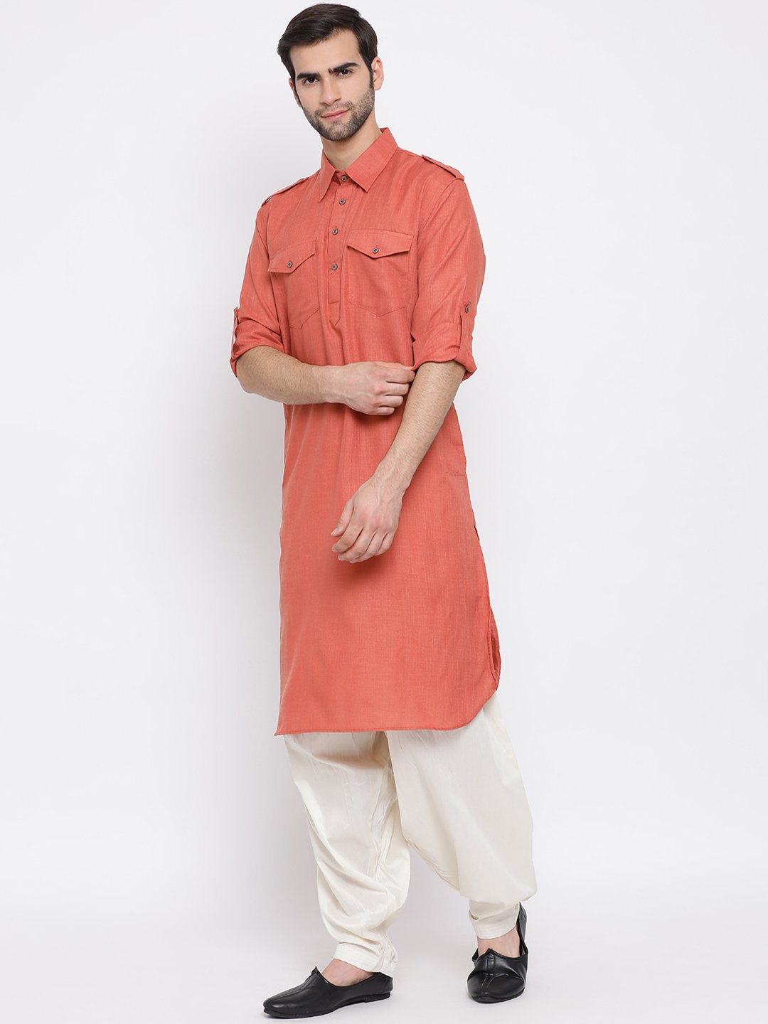 Men's Pink Cotton Blend Pathani Suit Set