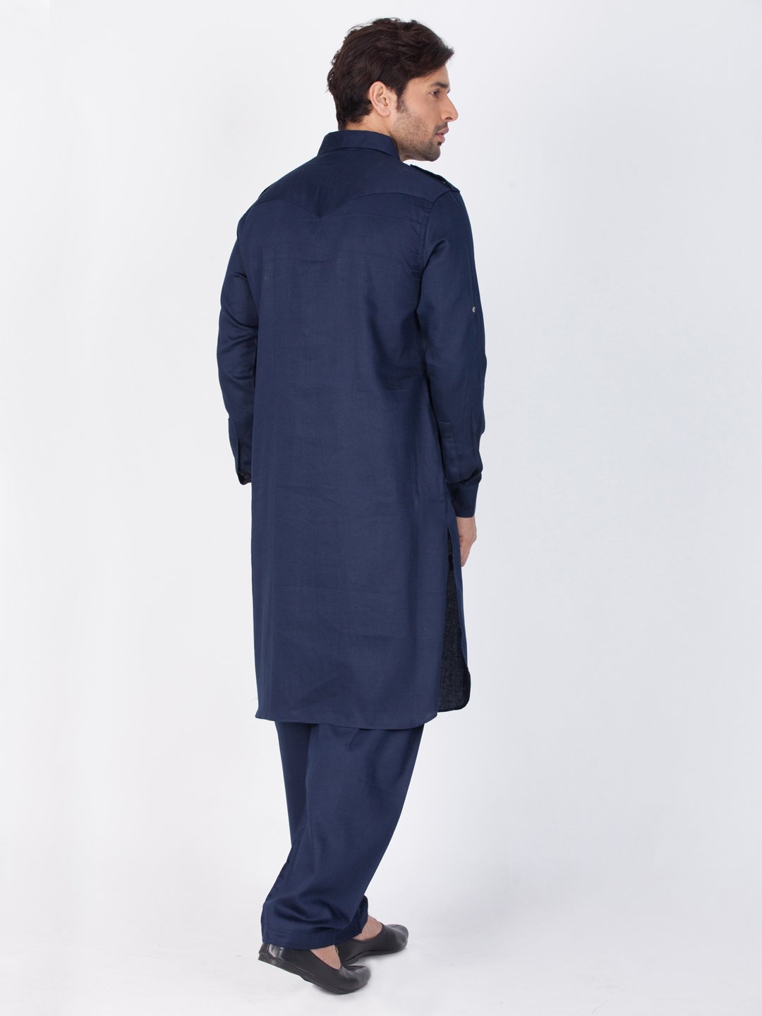 Men's Blue Cotton Pathani Suit Set