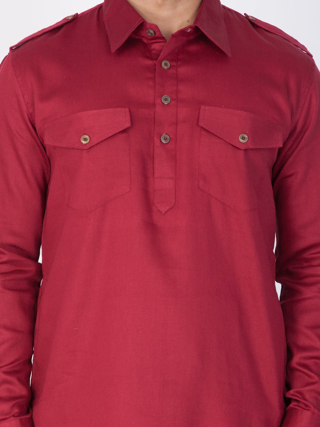 Men's Maroon Cotton Pathani Suit Set