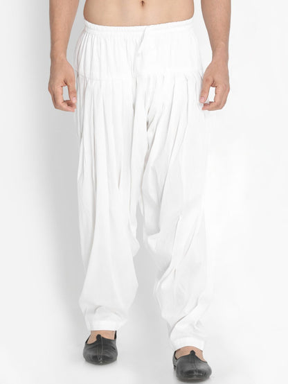 Men's White Cotton Blend Patiala Pyjama