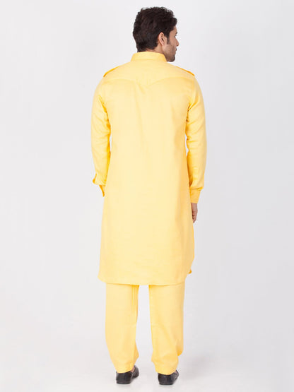 Men's Yellow Cotton Pathani Suit Set