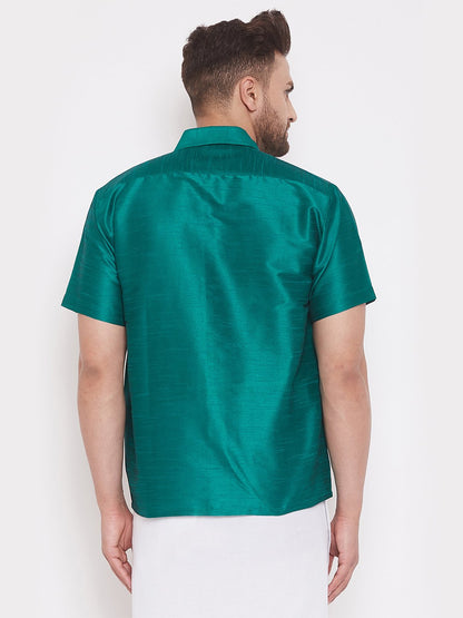 Men's Green Cotton Silk Blend Ethnic Shirt