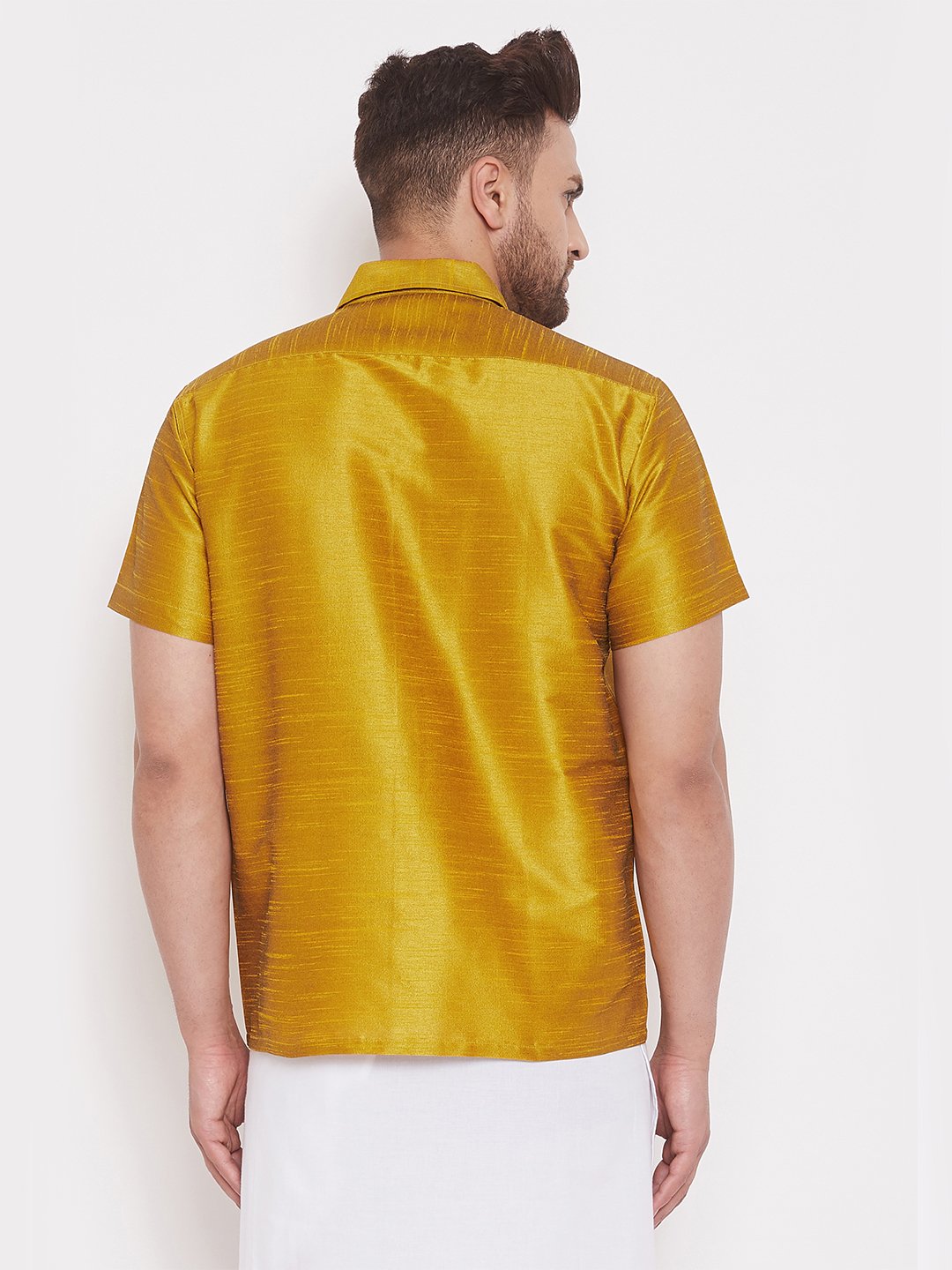 Men's Yellow Cotton Silk Blend Ethnic Shirt