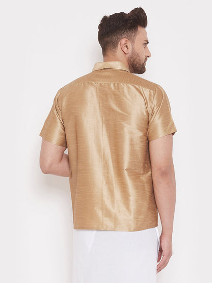 Men's Gold Cotton Silk Blend Ethnic Shirt