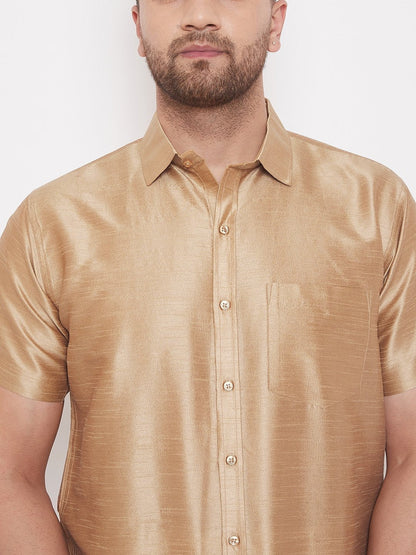 Men's Gold Cotton Silk Blend Ethnic Shirt