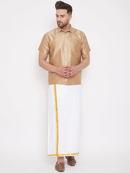 Men's Gold Cotton Silk Blend Ethnic Shirt